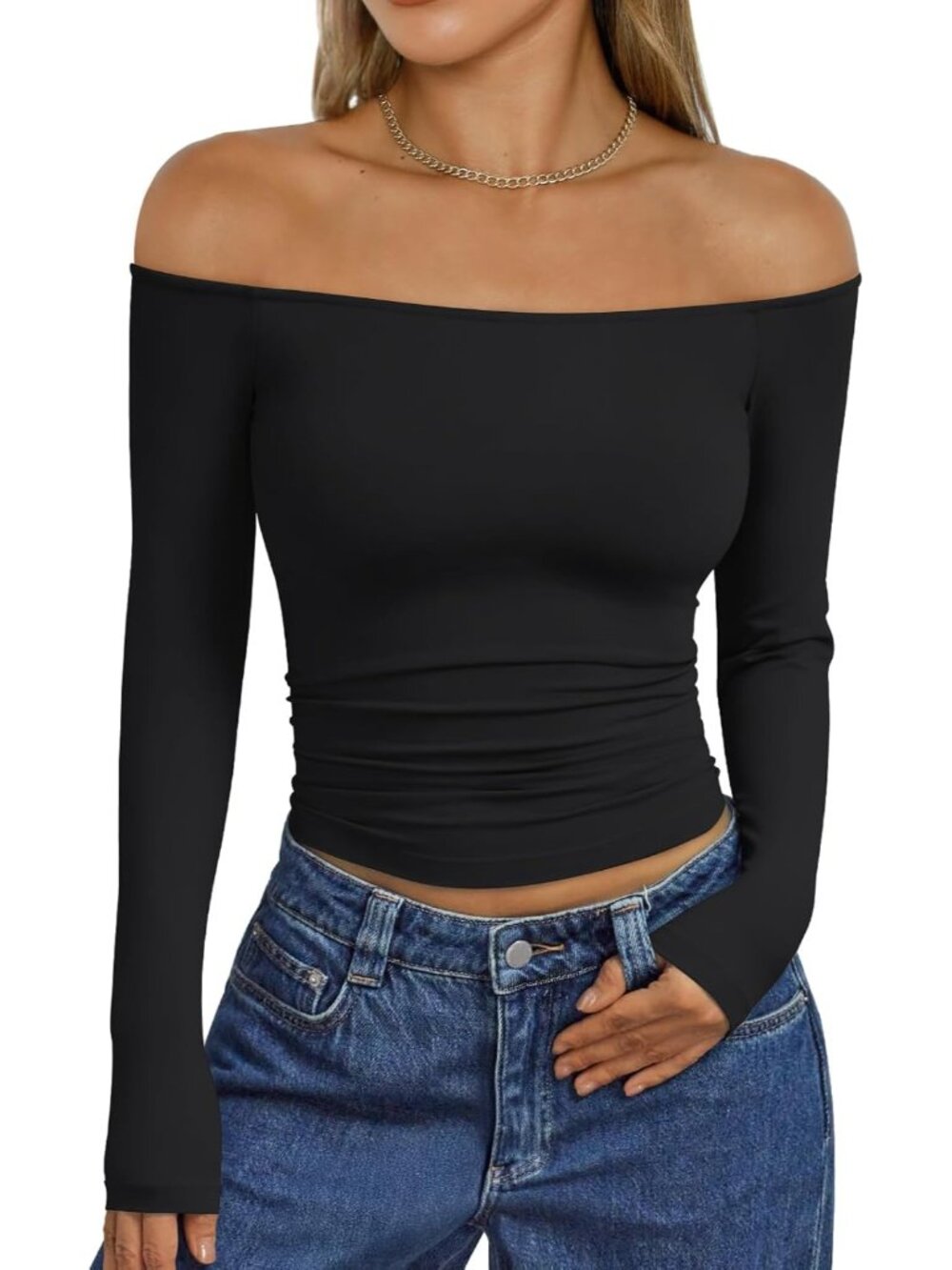 Chic Long Sleeve Off-Shoulder T-Shirt - Stylish & Comfortable for Casual Nights